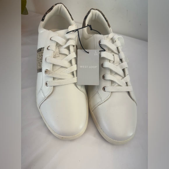 West Loop Fashion SHOES WOMEN  Sneakers White & Gold Bling - Picture 5 of 7